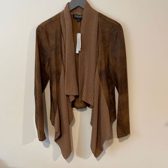 Context Women's Sweater Jacket Open Fron Shawl Drape Distressed Natural Small - Picture 1 of 8